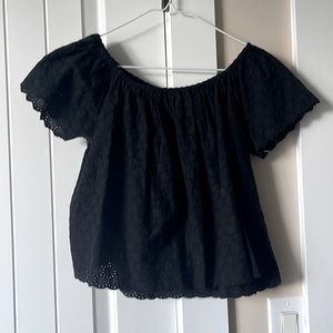 Zara Black Eyelet Blouse with Stretch Neckline